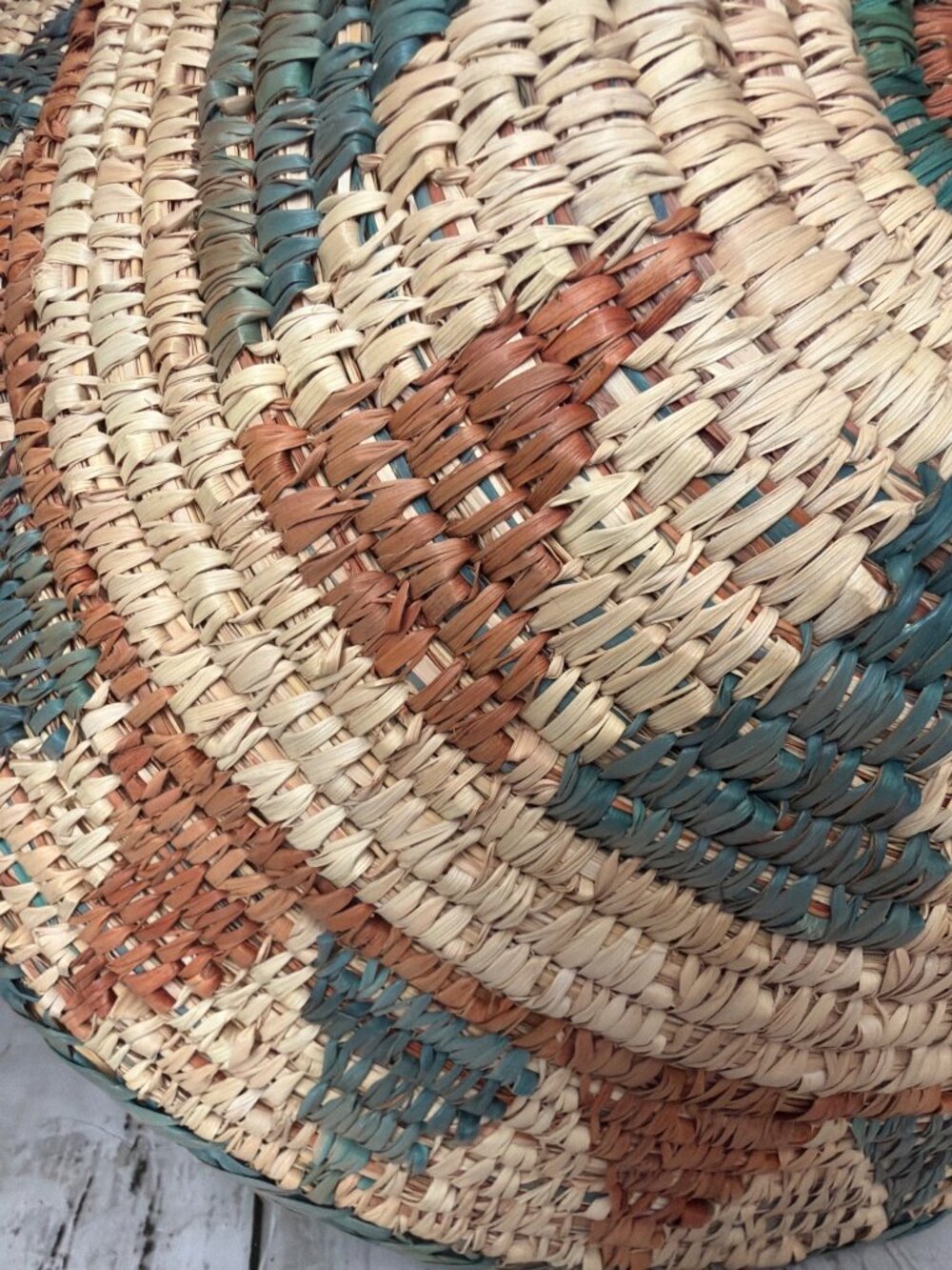 Vintage Southwestern Style Hand Woven Coiled Harvest Basket 14” Boho Cottagecore - Picture 8 of 12